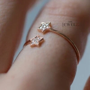 Anillo de derivación de estrella doble diamante pavé VS/F-G oro 14K 0,12 quilates - The Jewelz - Imagen 1 de 4