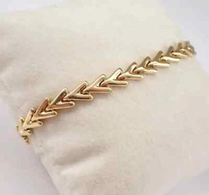 Vintage 14K Yellow Gold PlatedChevron Link Unique Estate V Shape Tennis Bracelet - Picture 1 of 5