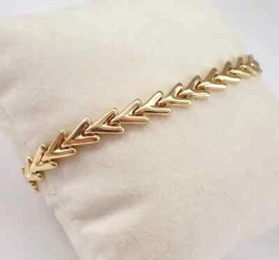 Vintage 14K Yellow Gold PlatedChevron Link Unique Estate V Shape Tennis Bracelet - Image 1 of 4