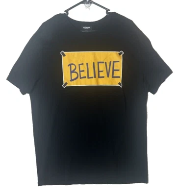 EXPRESS Size XL Black Cotton Woman Believe Graphic Print T-Shirt-219 - Image 1 of 4