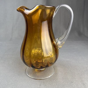 Caraffa brocca vetro soffiato a mano ambra vetro trasparente piedi vintage alta 10" - Foto 1 di 13