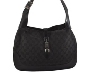 Authentic GUCCI Jackie Shoulder Hand Bag GG Canvas Leather 0013346 Black 5054M - Picture 1 of 10