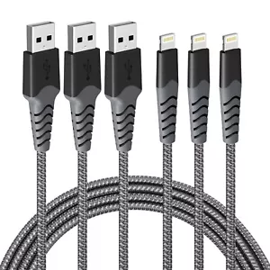 Iphone Charger Cable, Apple Mfi Certified Lightning Cable 3Pack 1M Nylon Braided - Picture 1 of 7