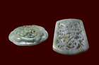 Pendentif en jadéite naturelle de catégorie A sculpture miniature amulette vert glacé - 2 pièces