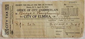 CITY OF ELMIRA 1920 TAX BILL - Picture 1 of 5