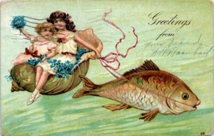 1911 PA Postcard Fish Pulling Fantasy Card Harrisburg Postmark 1910s - Picture 1 of 2