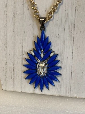 Blue Flower And Crystal Pendant Necklace NWT Orig$65 - Image 1 of 4