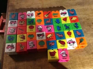 42 Plastic Stacking Locking Alphabet Blocks Words Pictures Great Beginners - Picture 1 of 2