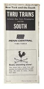 Penn Central Time Table 1968 Vintage New York South Thru Trains Form 56 Phila - Picture 1 of 5