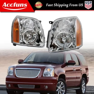 LH/RH Side Halogen Chrome Headlights For GMC Yukon Denali XL1500 2500 2007-2014 - Picture 1 of 12
