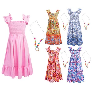 Kids Girls Dress Bohemian Dresses Picnic Sundress Holiday Streetwear Show Boho - Picture 1 of 59