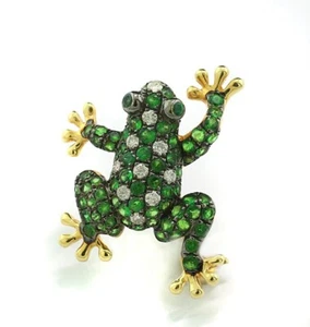 Wert 3.300 Euro Brillant Tsavorith Anhänger / Brosche Frosch 750er Gold Neu - Bild 1 von 4