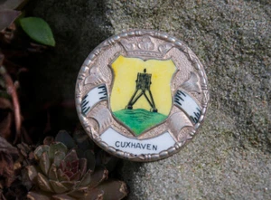 SMALL VINTAGE HAND MADE ENAMEL BADGE # CUXHAVEN GERMANY - Picture 1 of 2