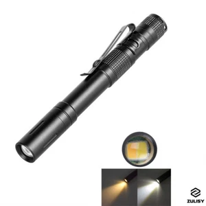 EDC Mini Flashlight Yellow or White Light Small Penholder Pen Light Pocket Torch - Picture 1 of 9