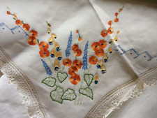 Linen machine embroidered tablecloth measuring 110 x 110 cm