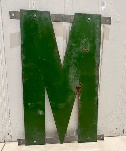 Large vintage enamel metal letter M shop sign with fixings 40cm 16"  high Cover