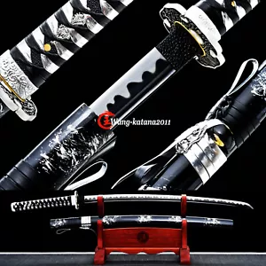 Nueva espada samurai japonesa Katana afilada funcional negra y plateada acero al carbono 1095 - Imagen 1 de 12