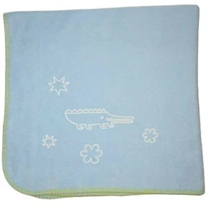 IKEA Blue Fleece Crocodile Blanket Green Stitch Edge White Flower Security Lovey - Picture 1 of 5