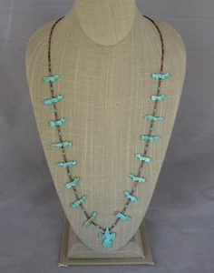Navajo Necklace - 16 Hand Carved Turquoise Fetish and Turquoise Eagle - 31" - Picture 1 of 9