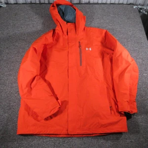 Under Armour Jacket Mens XL Orange Full Zip Waterproof Rain Coat Loose Gore-Tex - Picture 1 of 9