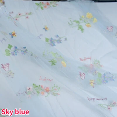 Flower Embroidered Tulle Lace Fabric Mesh DIY Clothing Wedding Dress By The Yard - Image 1 of 4