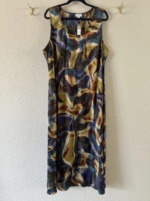 Nuevo con etiquetas Maxi Vestido Luxology Ligero Sin Mangas Talla 3X Tonos Gemas Silenciados Abstracto Foto 1 de 4