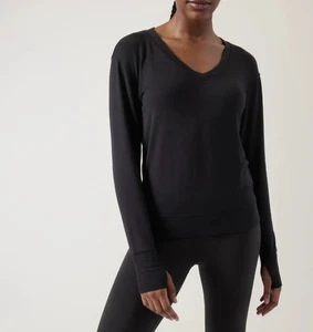 Felpa morbida scollo a V Athleta Sunrise XS NERA fori per pollice nuova con etichetta - Foto 1 di 4