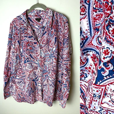 Рубашка Talbots размер X топ с длинными рукавами хлопок пейсли красный синий белый на пуговицах - Изображение 1 из 4