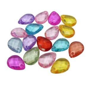 40pcs Color Transparent Acrylic Faceted Teardrop Beads Charm Pendants 20X14mm - Picture 1 of 12