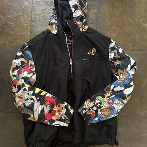 Members Only Looney Tunes Windbreaker mit Kapuze schwarz Gr. XL Half Zip Pull Over - Bild 1 von 8
