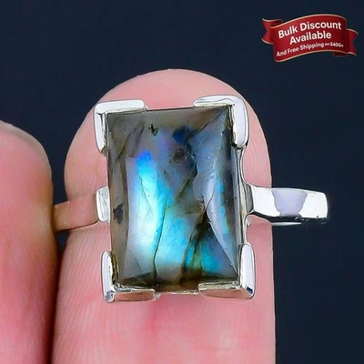 Anillo Nuevo Hermana Racimo Facetado Labradorita Natural Talla 9 Plata de Ley Sólida Foto 1 de 4