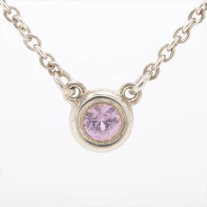 Tiffany Color by the yard Chain Necklace 925 1.7g Silver Pink sapphire - Picture 1 of 5
