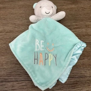 Baby Starters Be Happy Teal& Gray Bear Rattle Lovey - Picture 1 of 6