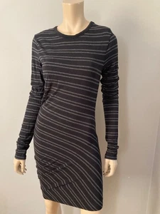 T by Alexander Wang Asymmetrisches T-Shirt Kleid Schwarz Grau Langarm Med - Bild 1 von 5