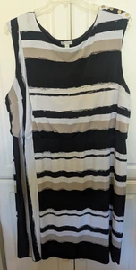 CATO Black Beige White STRIPE Lined DRESS Sz 26/28W Elastic Waist SLEEVELESS (RC - Picture 1 of 7