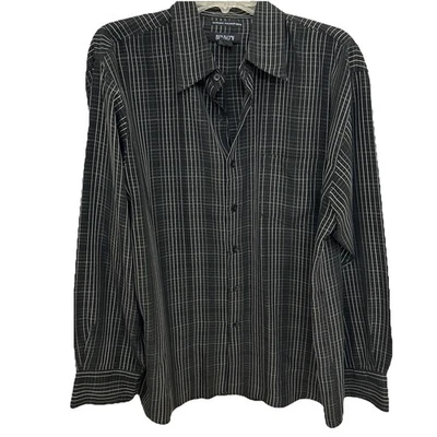 Camisa Bruno de gamuza de microfibra negra con diseño blanco abotonada LS para hombre XL USADA EN EXCELENTE ESTADO Foto 1 de 4