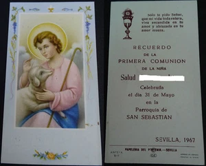 ESTAMPA HOLY CARD PRIMERA COMUNION PARROQUIA SAN SEBASTIAN 1967 SEVILLA CC1374 - Imagen 1 de 2