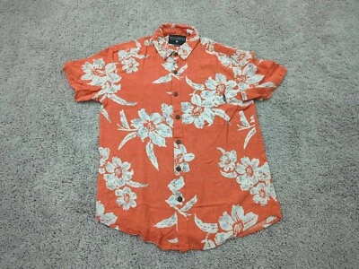 Camisa Billabong Abotonada Para Hombre Pequeña Naranja Floral Manga Corta 100% Rayón Foto 1 de 4