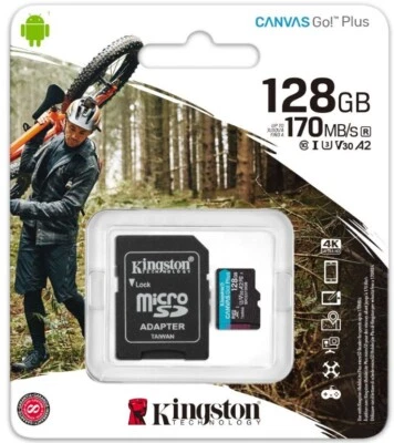 Kingston Canvas Go Plus 128GB microSDXC V30 U3 A2 Memory Card with SD Adapter - Image 1 of 4