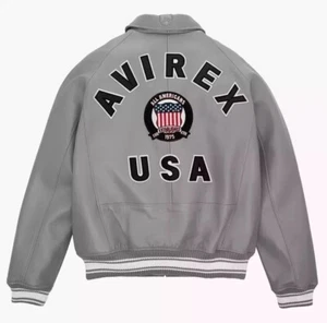 Chaqueta de cuero gris cuero de vaca genuino Avirex USA American Bomber Flight para hombre - Imagen 1 de 3