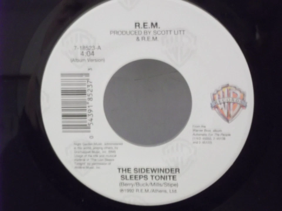 R.E.M., WB,"The Sidewinder Sleeps Tonite",US,7" 45,1992 alt rock classic,Mint - Image 1 of 2