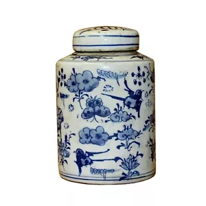 Chinese Blue White Ceramic Oriental Graphic Container Urn Jar ws837 - Picture 1 of 5