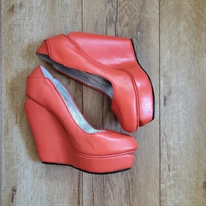 Fantastic SENSO Diffusion Agnes Leather Orange Platform Wedge Heels Sz 38 - Picture 1 of 8