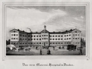 Dresden. Das neue Materni- Hospital. Lithographie aus Saxonia um 1840 - Bild 1 von 1
