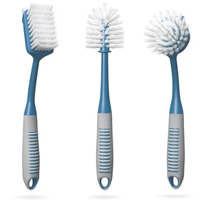 Dish Brush Set of 3 with Bottle Water Brush Dish Scrub Blue Dishwasher Safe - Picture 1 of 8