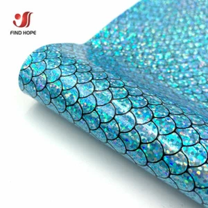 Holographic Mermaid Scale Fabric PU Leather Foil DIY Bow Craft Making Decor Roll - Picture 1 of 15