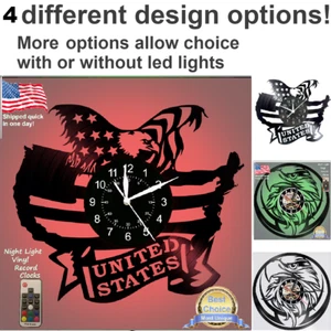 Eagle patriotic Flag head vinyl record wall clock w/wo LED back light sign art - Picture 1 of 11