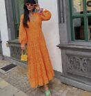 Nwt Zara Ss22 Embroidered Eyelet Runway/Vogue Style Neon Orange Dress | 7788/932