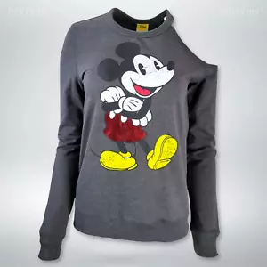 Disney Mickey Mouse langärmeliges graues Sweatshirt mit kalter Schulter | M (36) - Bild 1 von 4