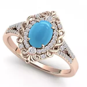 TURQUOISE OVAL NATURAL STONE EUROPIAN JEWELRY LADIES UNIQUE RING SIZE 7 - Picture 1 of 4